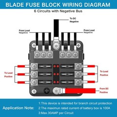6 Way 12V Fuse Box 12Volt Blade Fuse Block, 6 Circuit W/Negative Bus Waterproof