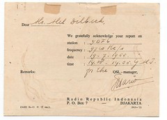 1953 Short Wave Radio Card ” The Voice of Indonesia ” Radio Republic Indonesia