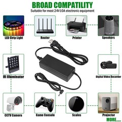 24V 10A Power Supply Adapter, AC 100-240V to DC 24Volt 10Amp 240W Black