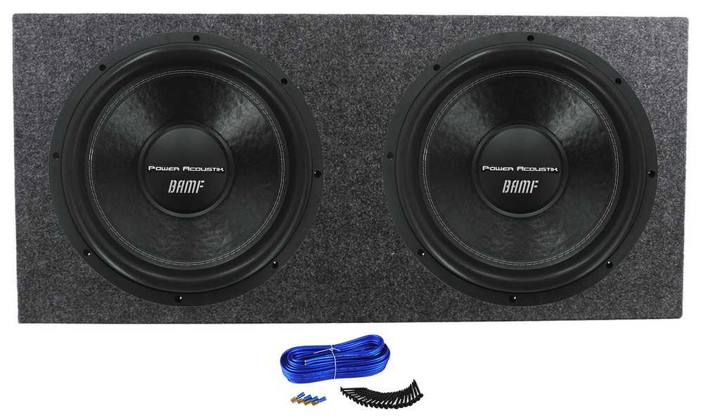 (2) Power Acoustik BAMF-154 15″ 3800w Car Subwoofers+Sealed Sub Box Enclosure