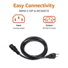 Amazon Basics PC Power Cord, 6 feet, AC Cord for Monitor, 6 Feet, Black
