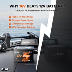 LiTime 16V 100Ah Fish Finder Lithium Battery 1600Wh with Bluetooth, Self-heating