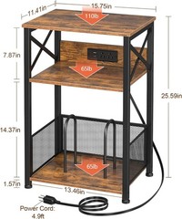 Rustic Brown Turntable Stand with Storage for Over 100 Records & USB Charging
