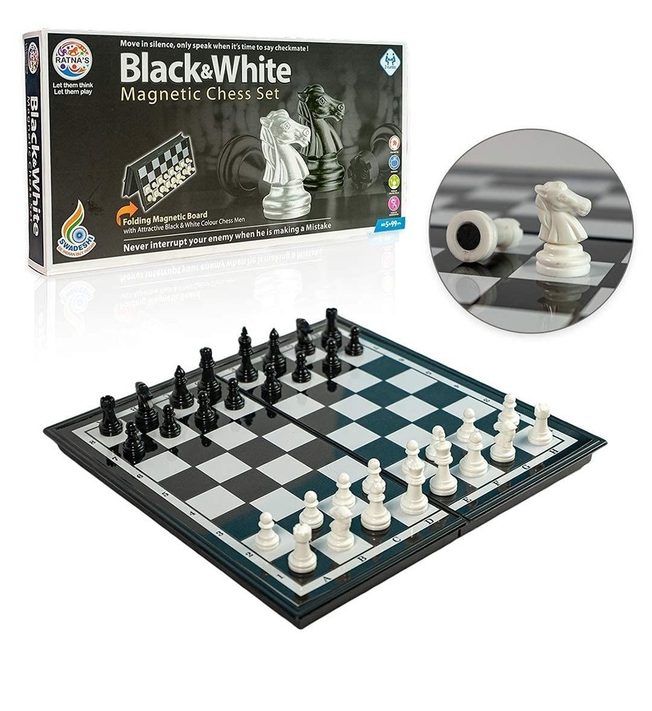Black White Magnetic Chess Set, Portable for Kids Adults (Black)