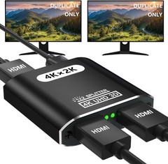 HDMI Splitter 1 In 2 Out – Aluminum 4K Signal V1.4 Powered HDCP Bypass Supports*