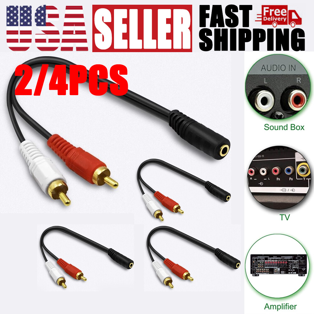 3.5mm Cable Stereo Female Jack to 2 Male RCA to Headphone Plug Adapter 2/4Pcs