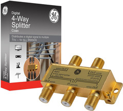 GE Digital 4-Way Coaxial Cable Splitter, 2.5 Ghz 5-2500 Mhz, RG6 Compatible
