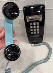 Vintage ITT Bell Telephone Wall Mount Push Button Black & Robins Egg Blue -COOL!
