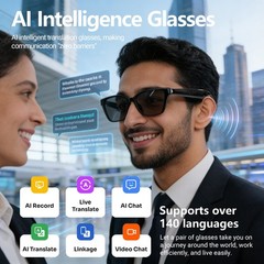 AI Smart Glasses 144+Translation Bluetooth Open-Ear Speakers for Music Call Work