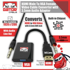 HDMI to VGA Adapter Video Audio with AUX 3.5mm Connector Cable Converter 1080P