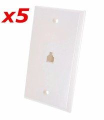 5 Pack – 1-Port RJ11 6P4C Smooth Telephone Phone Jack Face Wall Plate – White