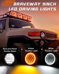 Pair 9inch Round LED Spot Flood Work Driving Lights DRL Fog Lamp 4×4 SUV Offroad