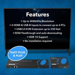 OREI 4×1 KVM 4K HDMI Over Ethernet Extender Switcher Balun Over CAT6/7 Cable …