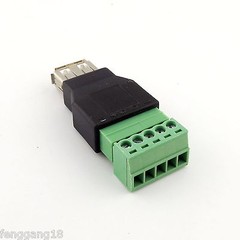 USB 2.0 Type A Female Jack to 5 Pin Screw with Shield Terminal Plug Adapter
