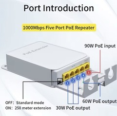 Outdoor POE Extender 5-Port Poe Extender 1 in 4 out for IP Camera and CCTV