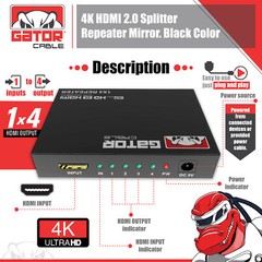 4K HDMI 2.0 Cable Repeater Mirror Splitter Amplifier HUB Box 3D 1 In 4 Out 1×4