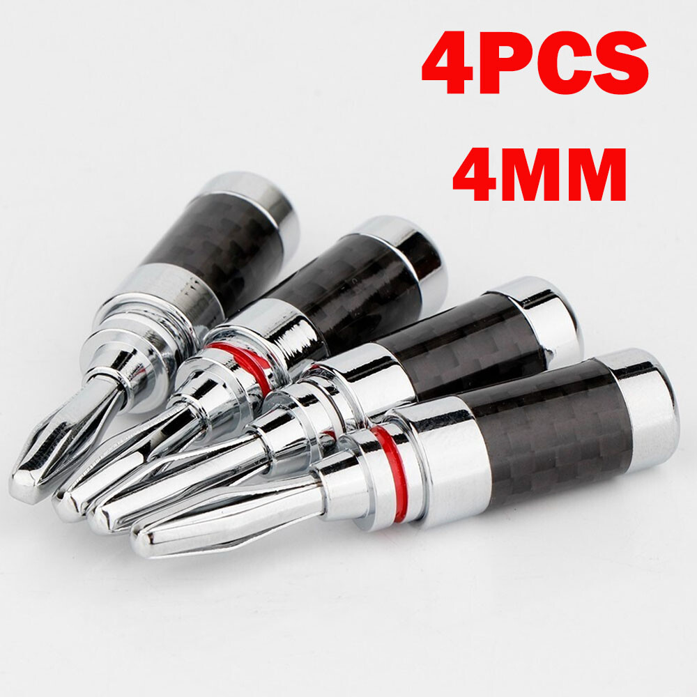 4x Banana Plug For Hifi Speaker Carbon Fiber Rhodium Plated Banana Connector NEW