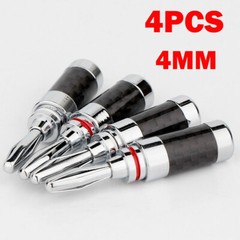 4x Banana Plug For Hifi Speaker Carbon Fiber Rhodium Plated Banana Connector NEW