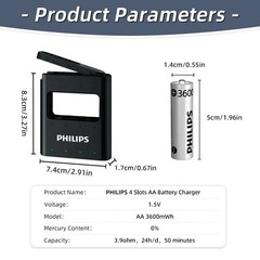 Genuine 100% Philips 8 Pack 3600mWh 1.5V AA Batteries Lithium with Fast Charger