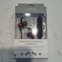 NEW: NIB Red Ativa Wireless Magnetic Earbuds, Hands Free Bluetooth