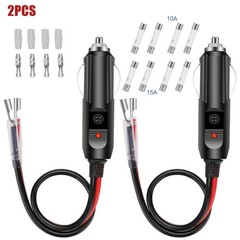 2* Built-in 15A Fused Car Cigarette LED Lighter Adapter Power Male Plug W/ Leads