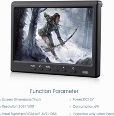 7inch HD LCD Monitor, IPS 1024X600 Resolution Screen, Car Rearview Cameras