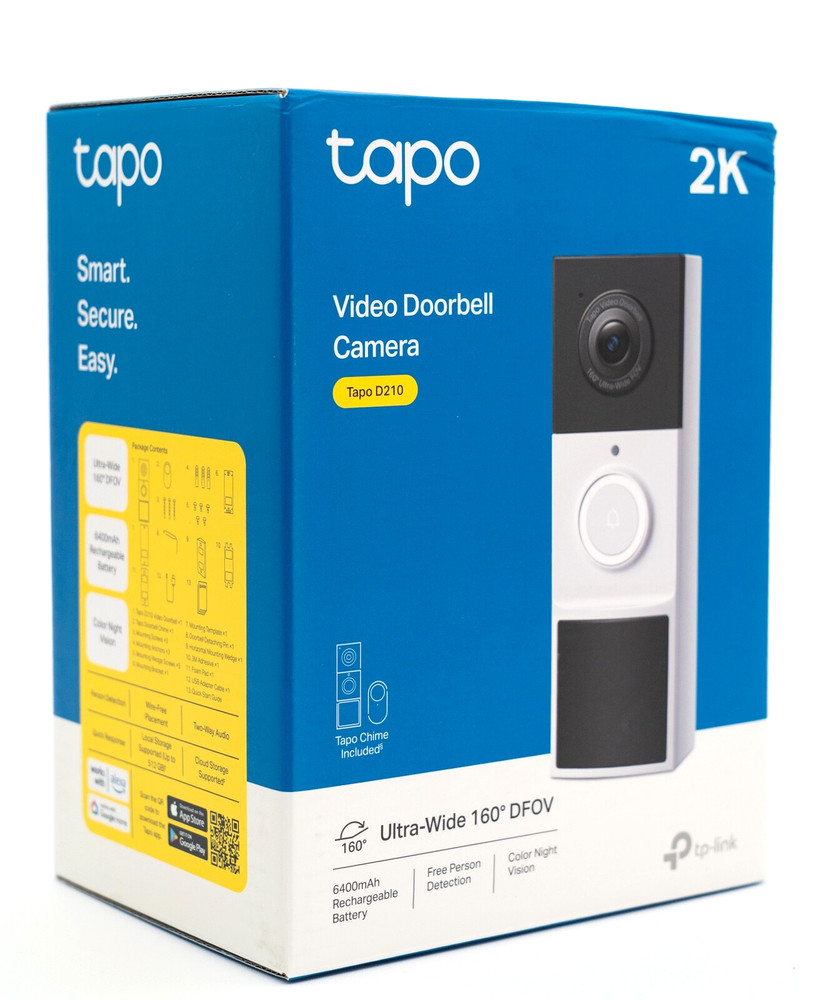 TP-Link Tapo Smart Video Doorbell Camera Wireless with Chime, 2K D210 White