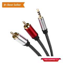 Braided 1ft 3.5mm AUX to 2RCA Stereo Cable with Gold-Plated Connectors