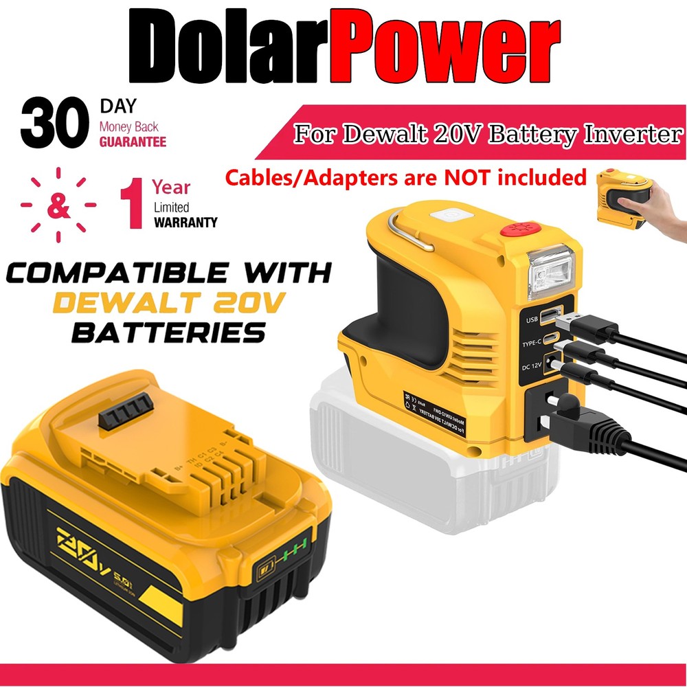 Pack 220W USB-C Power Inverter For DeWalt 20V 5.0Ah Lithium Ion Battery DCB205-2