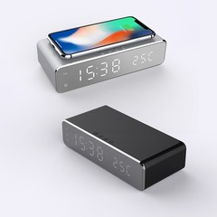 LED Electric Alarm Clock With Wireless Charger Desktop Digital Despertador Therm