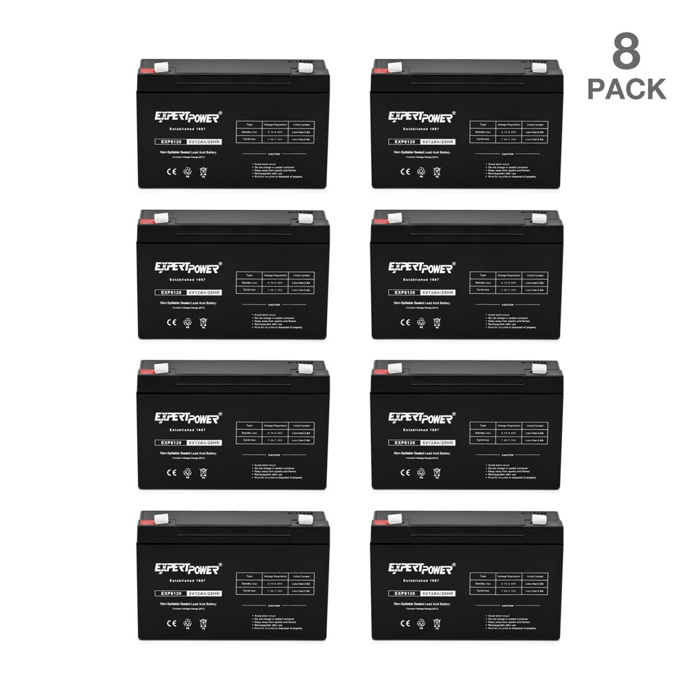8 PACK – EXPERT POWER 6 Volts 12 Ah AGM Sealed Lead Acid Rechargeable Battery