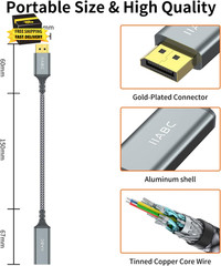 4K Displayport to HDMI Adapter Cable, Gold-Plated Uni-Directional Display Port D