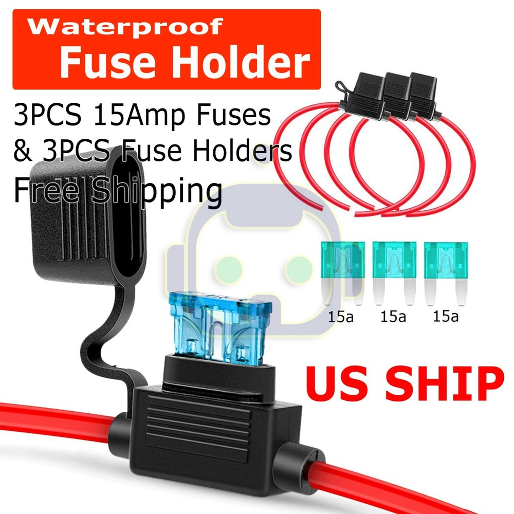 3 Pack 14 Gauge Mini ATC 15A Fuse Holder In-Line AWG Wire Copper 12 Volt Blade