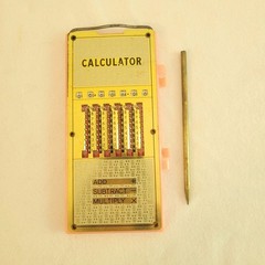 Vintage 1960s Magic Brain Pocket Calculator Metal Plastic Stylus Hong Kong EUC