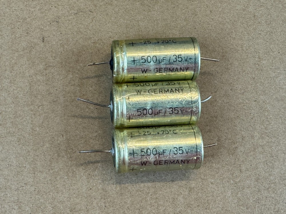 3 Vintage 1968 ROE 500 uf 35v Axial Capacitors TEST GREAT for Fender Guitar Amp