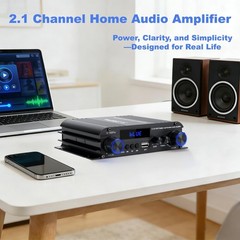2.1 Channel Mini Amplifier 50W×2 Hi-Fi Audio Receiver Bluetooth USB AUX Subwoofe