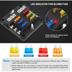 6 Way Car Boot Power Distribution 12-24V Blade Fuse Holder Box Block Panel Board