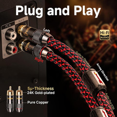 Audiophile RCA Audio Cable w/ 4-Core-Ofc Shielded Stereo 1 Pair 1.64ft 0.5M