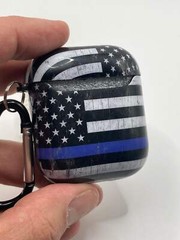 Rustic Black/White Flag with Blue Stripe – AirPod Case Cover – added bonus – 1st