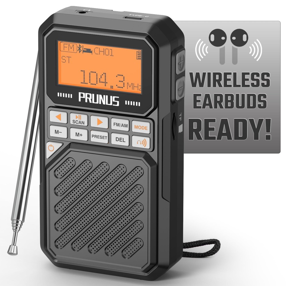 J525 Portable Radio AM FM Bluetooth Earphone Output Speaker Mode 2500mAh