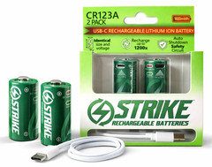 123A CR123A 2/3A Rechargeable Li-Ion Battery 2Pack with USB-C 3.7V 1800mWh BMS