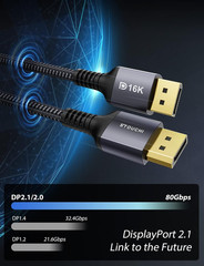 Displayport 2.1 Cable 10FT/3M, 80Gbps [16K@60Hz, 8K@120Hz, 4K@240Hz, 1080P@360Hz