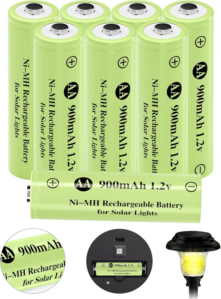 AA 900mAh Rechargeable Batteries 1.2V NiMH 8 Pack Solar Light Battery