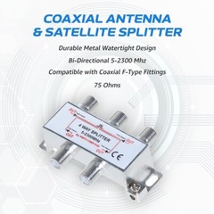 2-Way TV Coaxial Cable Splitter 5-2300 MHz for RG6 RG59 Antenna HDTV Satellite