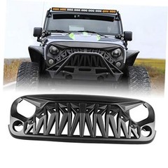 Front Grill Shark Grille Compatible with 2007-2018 Jeep Wrangler Matte Black