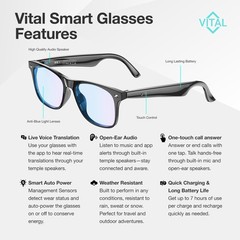 Smart Glasses AI Translation Open Ear Bluetooth 5.3 164 Language Vital UV400