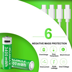 1.5V AAA/AA 3400Mwh 1100Mwh Rechargeable Battery USB Type-C Rechargeable Li-Ion