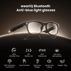 WeariQ Blue Light Blocking Bluetooth Smart Glasses –Black Glossy