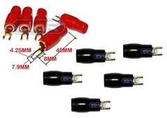 10 PACK 4 GAUGE COPPER 24K GOLD PLATED SPADE TERMINAL CONNECTOR 5 RED 5 BLACK #8