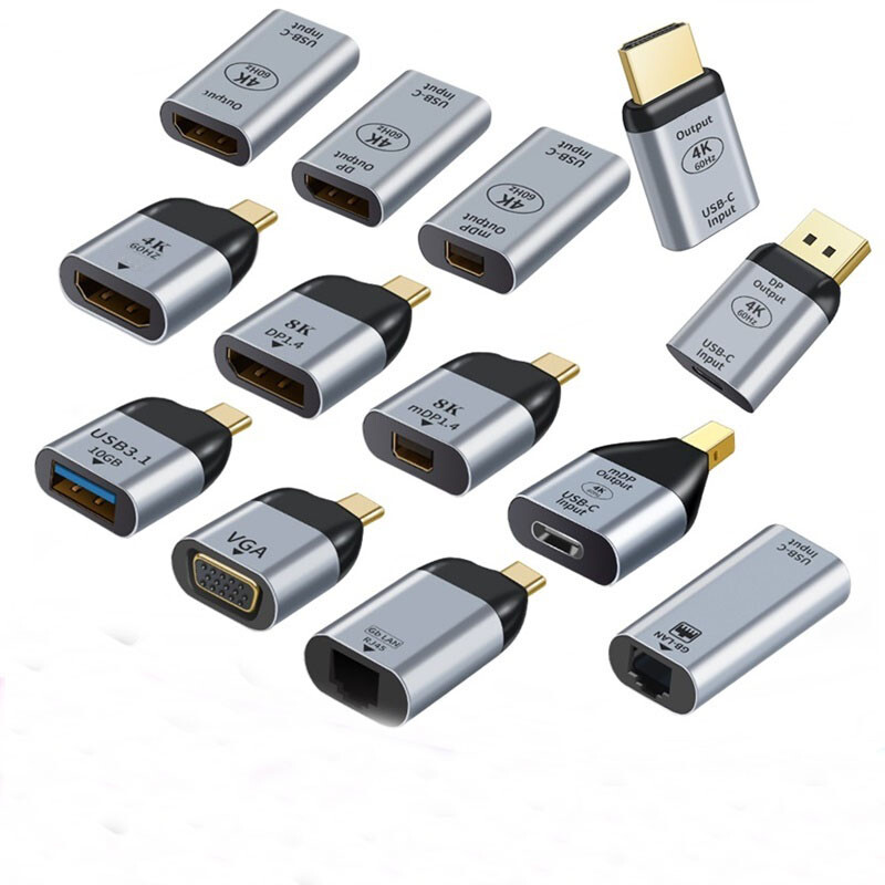 USB-C Type C Plug to Mini DP DisplayPort HDMI VGA RJ45 Video Adapter Converter